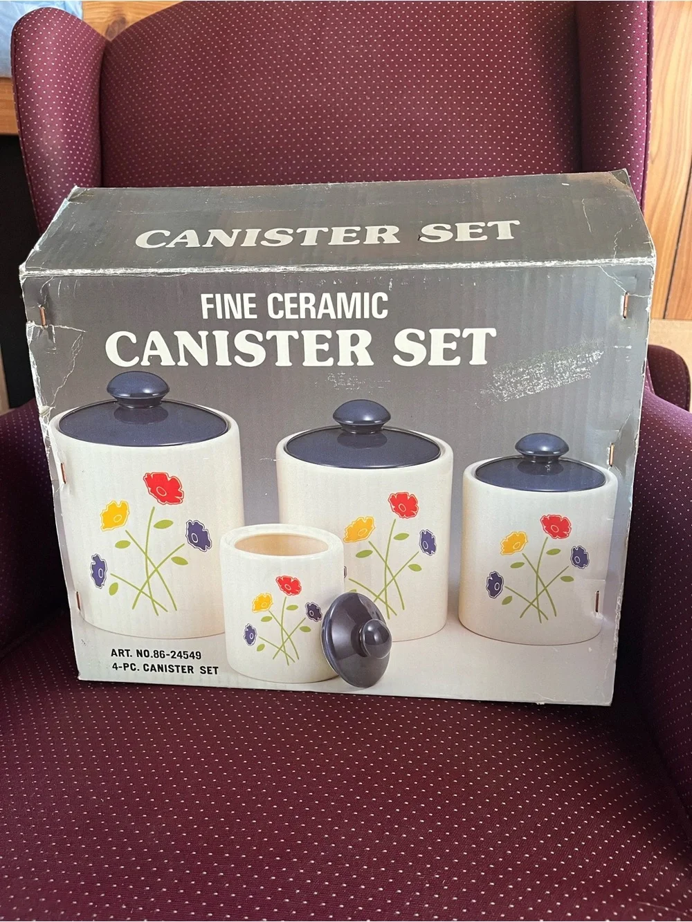 Vintage 1980s Japan Ceramic Canister Set 4-Pc Floral Cottagecore New in Box 86-2